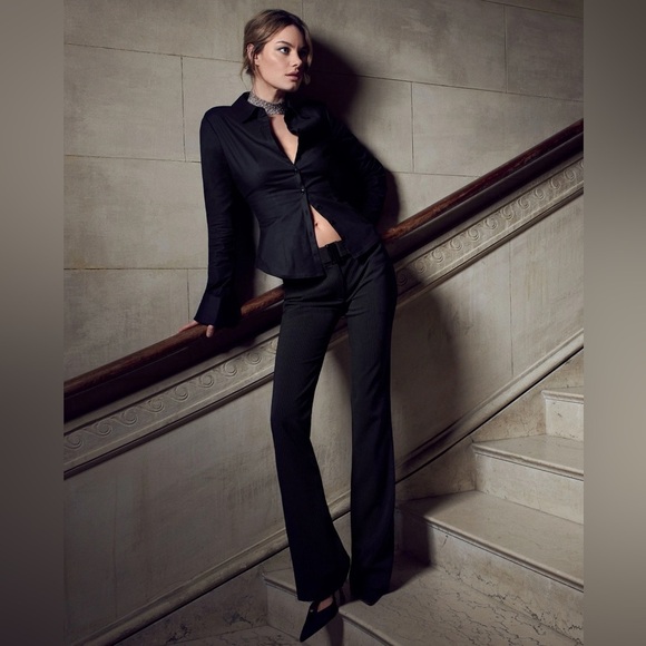 NWT Reformation X Camille Rowe Black Pinstripe Cherie Pant Trousers Size 12 - Picture 3 of 15